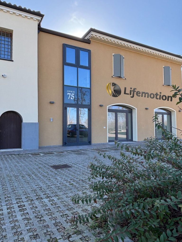 View of the entrance to the Lifemotion headquarters in San Giacomo Roncole